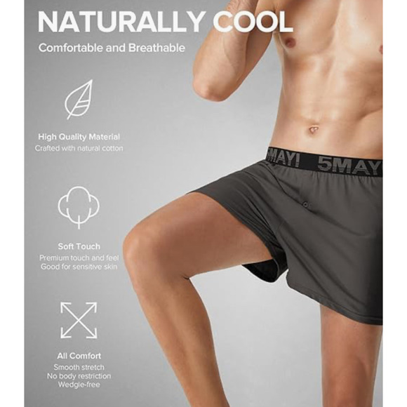 5MAYI Mens Boxer Shorts Size XXL 5 Pair Lightweight Breathable Colorful NEW - Picture 8 of 8
